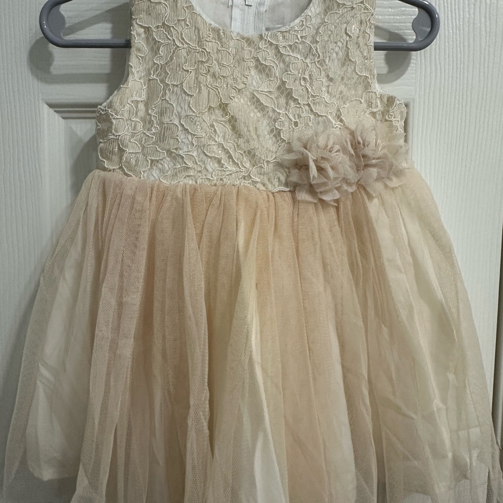 Popatu Ivory and Champagne Infant Lace Dress, 12 months